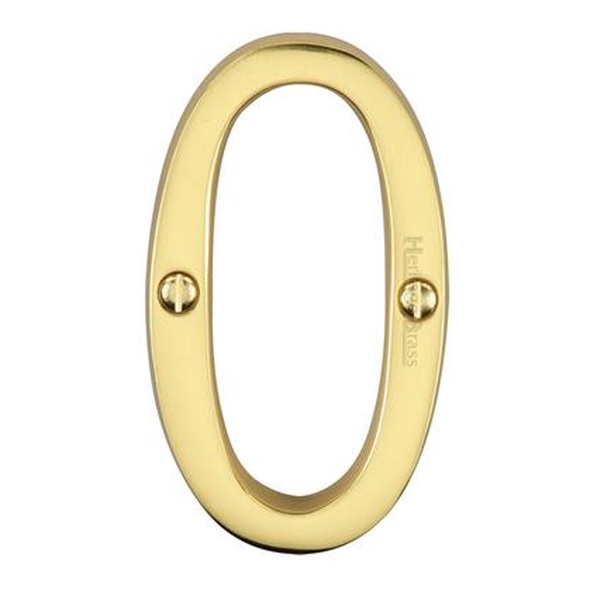 C1561 0-PB • 76mm • Polished Brass • Heritage Brass Face Fixing Numeral 0